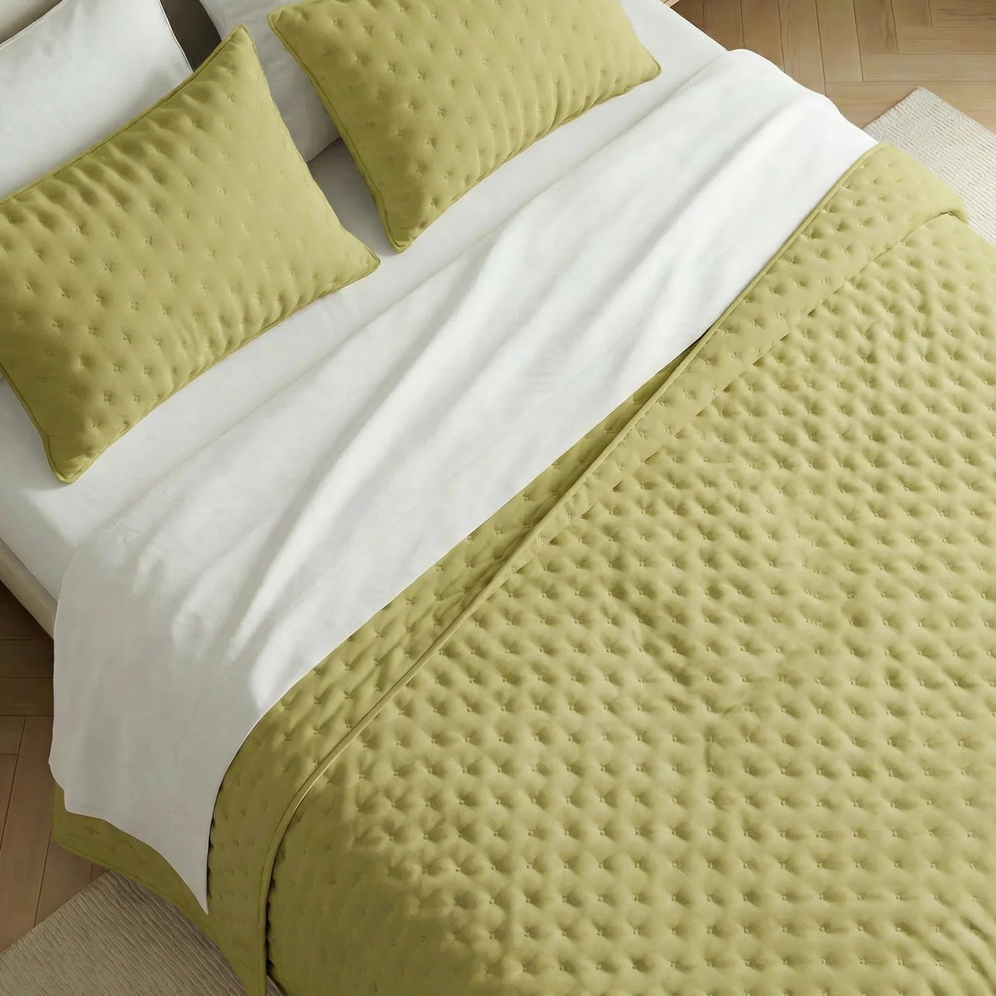 Couvre-lit matelassé uni, couleur moutarde, doux au toucher