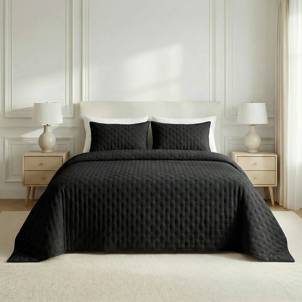 Plain quilted bedspread, Black, soft touch