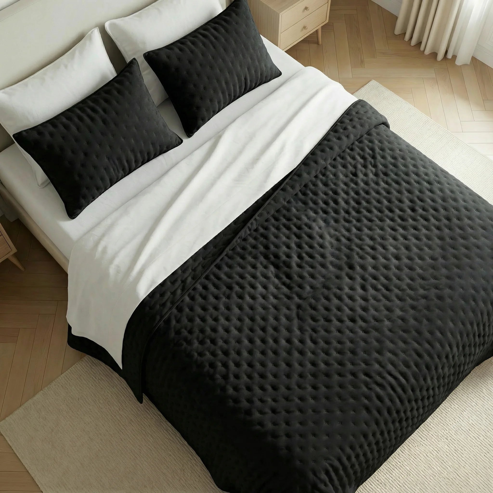 Colcha lisa acolchada Black tacto suave