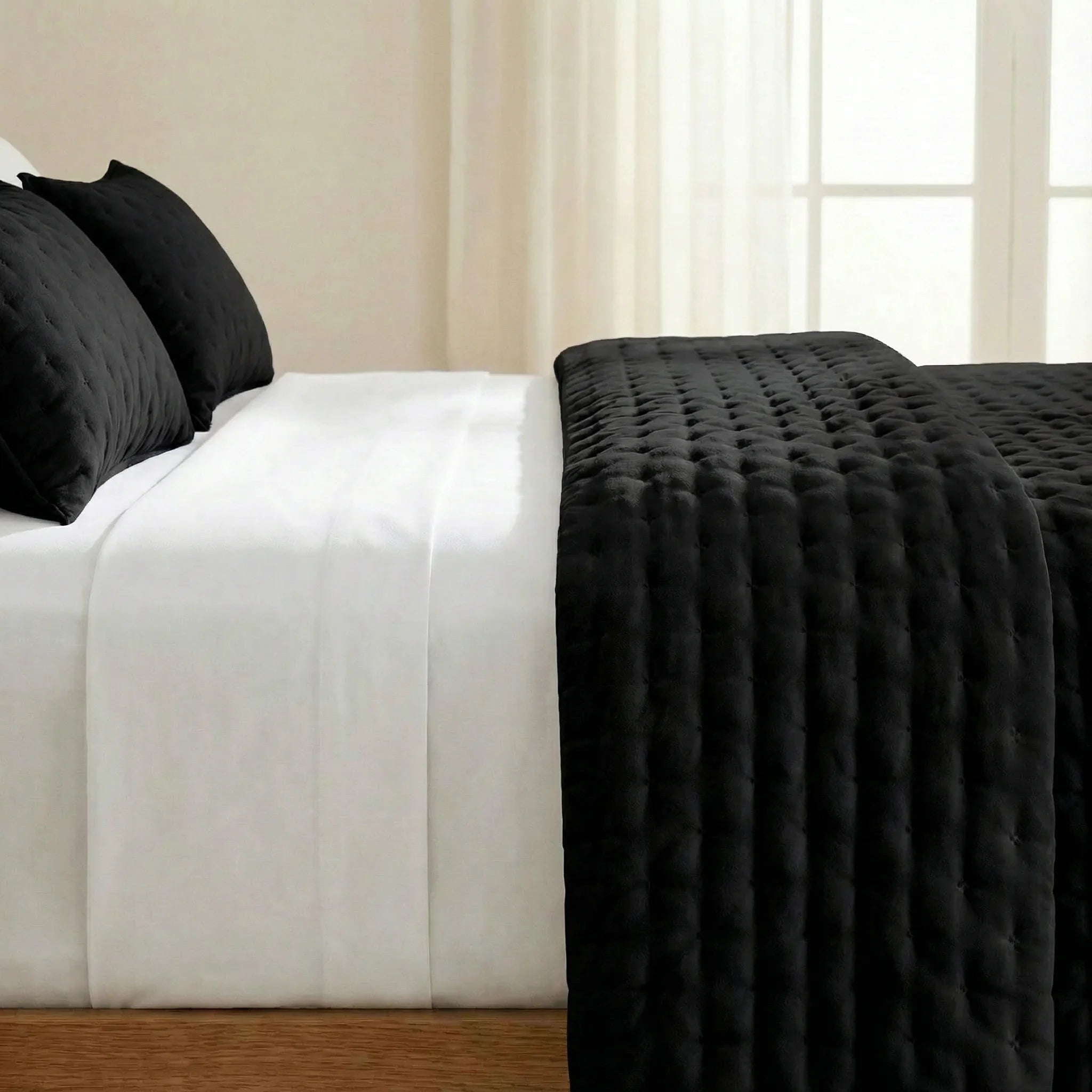 Colcha lisa acolchada Black tacto suave