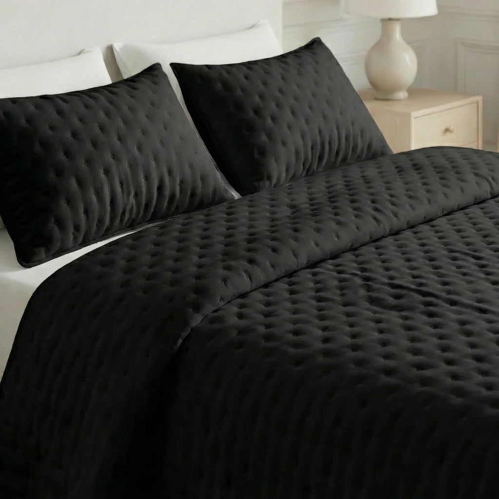 Plain quilted bedspread, Black, soft touch