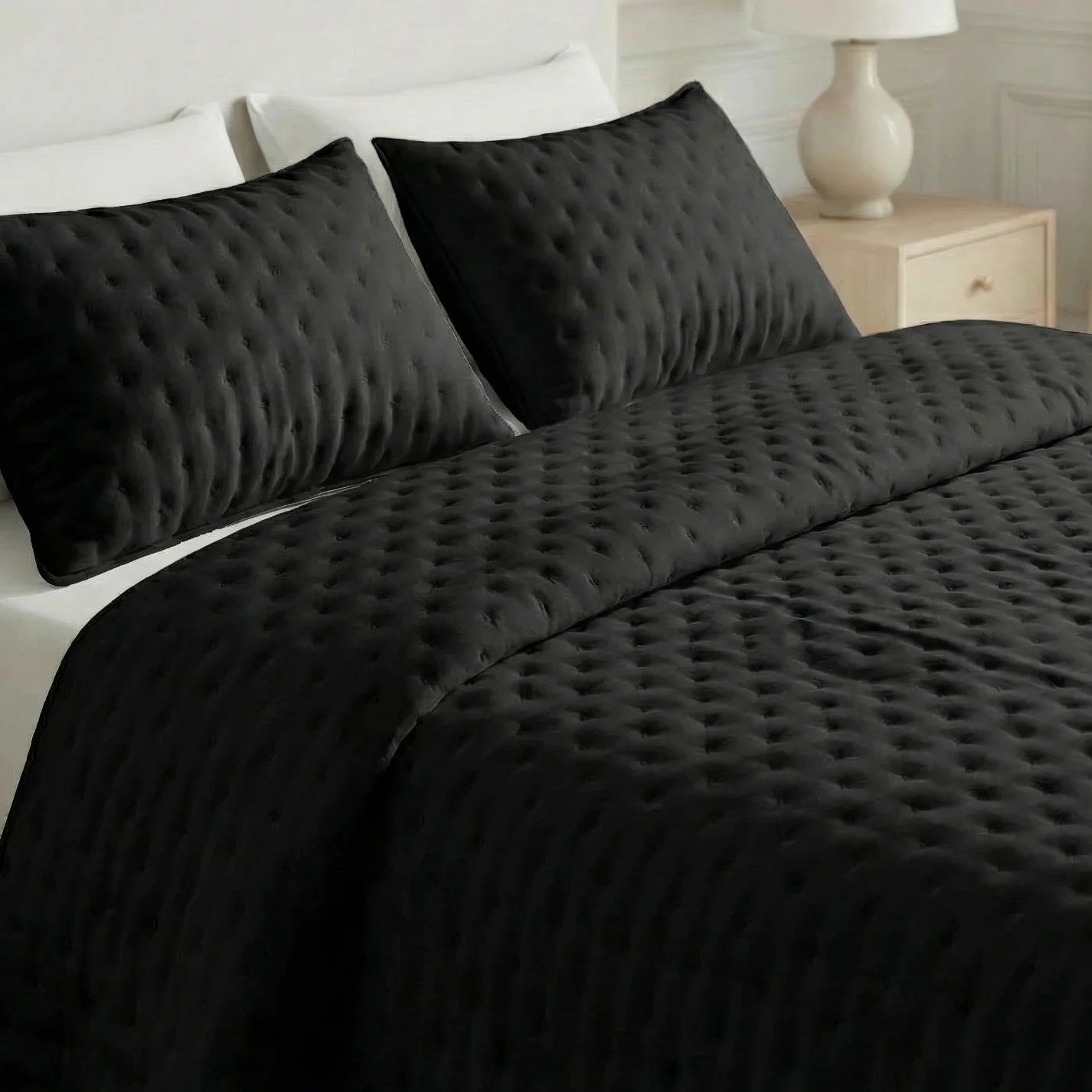 Plain quilted bedspread, Black, soft touch