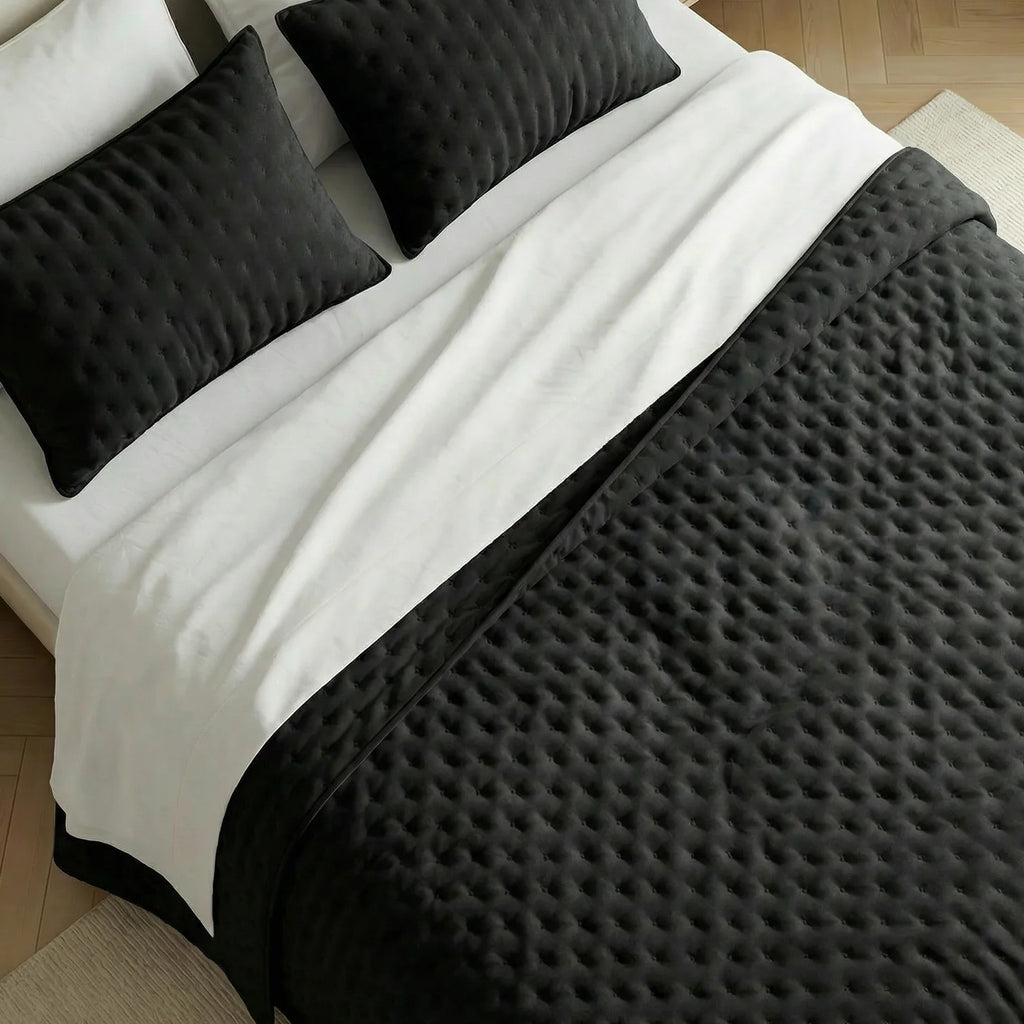 Plain quilted bedspread, Black, soft touch