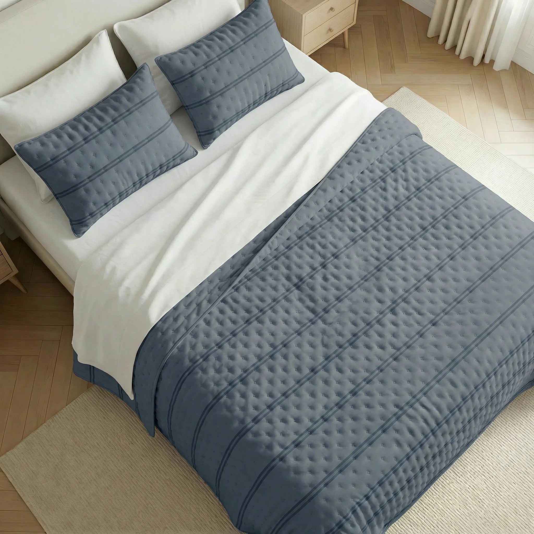 Couette matelassée Nua bleu clair imprimée bouti douce au toucher