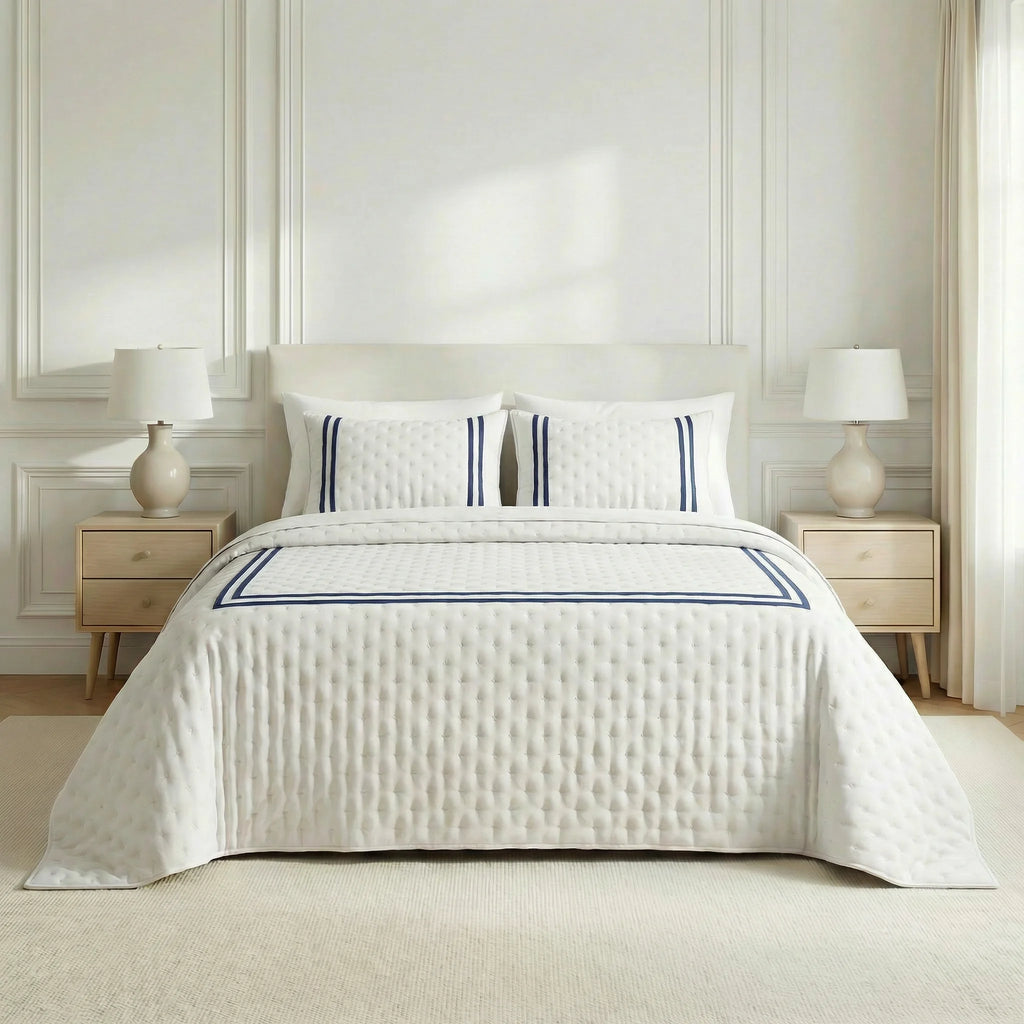 Couvre-lit imprimé bleu olive au toucher doux