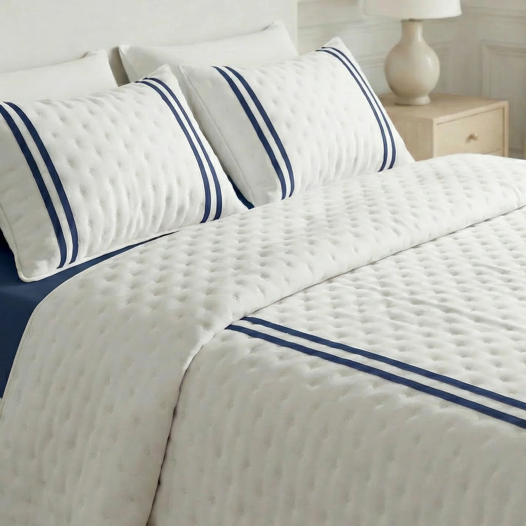 Couvre-lit imprimé bleu olive au toucher doux