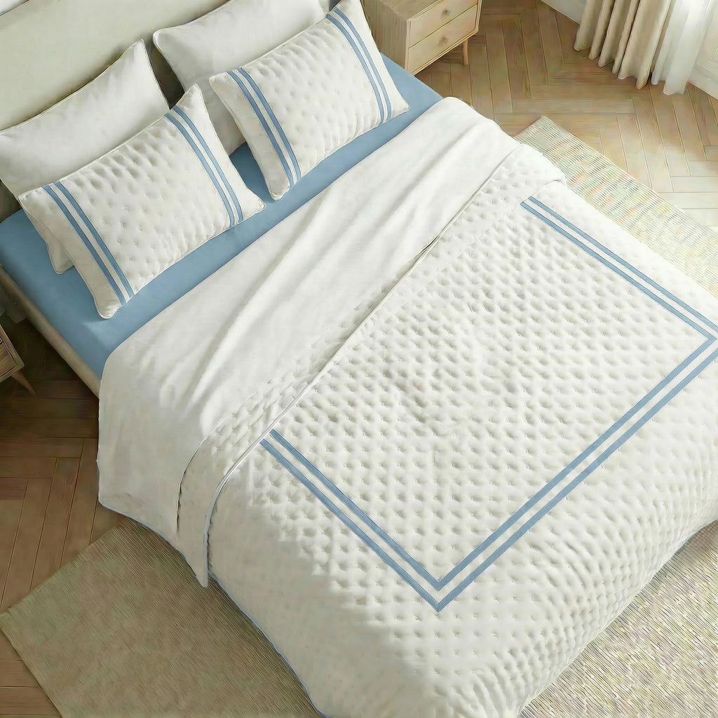 Couverture matelassée imprimée bouti bleu olive Vera douce au toucher