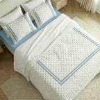 Couverture matelassée imprimée bouti bleu olive Vera douce au toucher