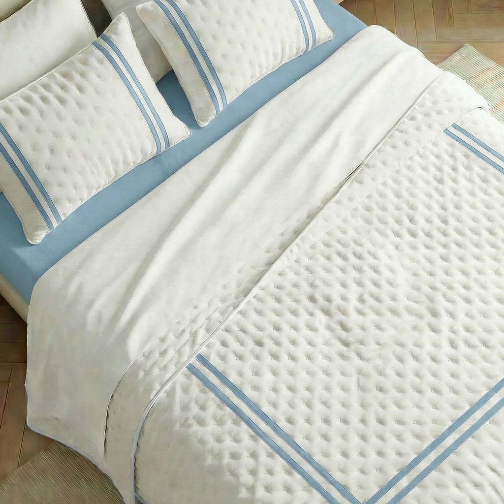 Couverture matelassée imprimée bouti bleu olive Vera douce au toucher