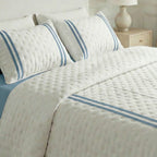 Couverture matelassée imprimée bouti bleu olive Vera douce au toucher