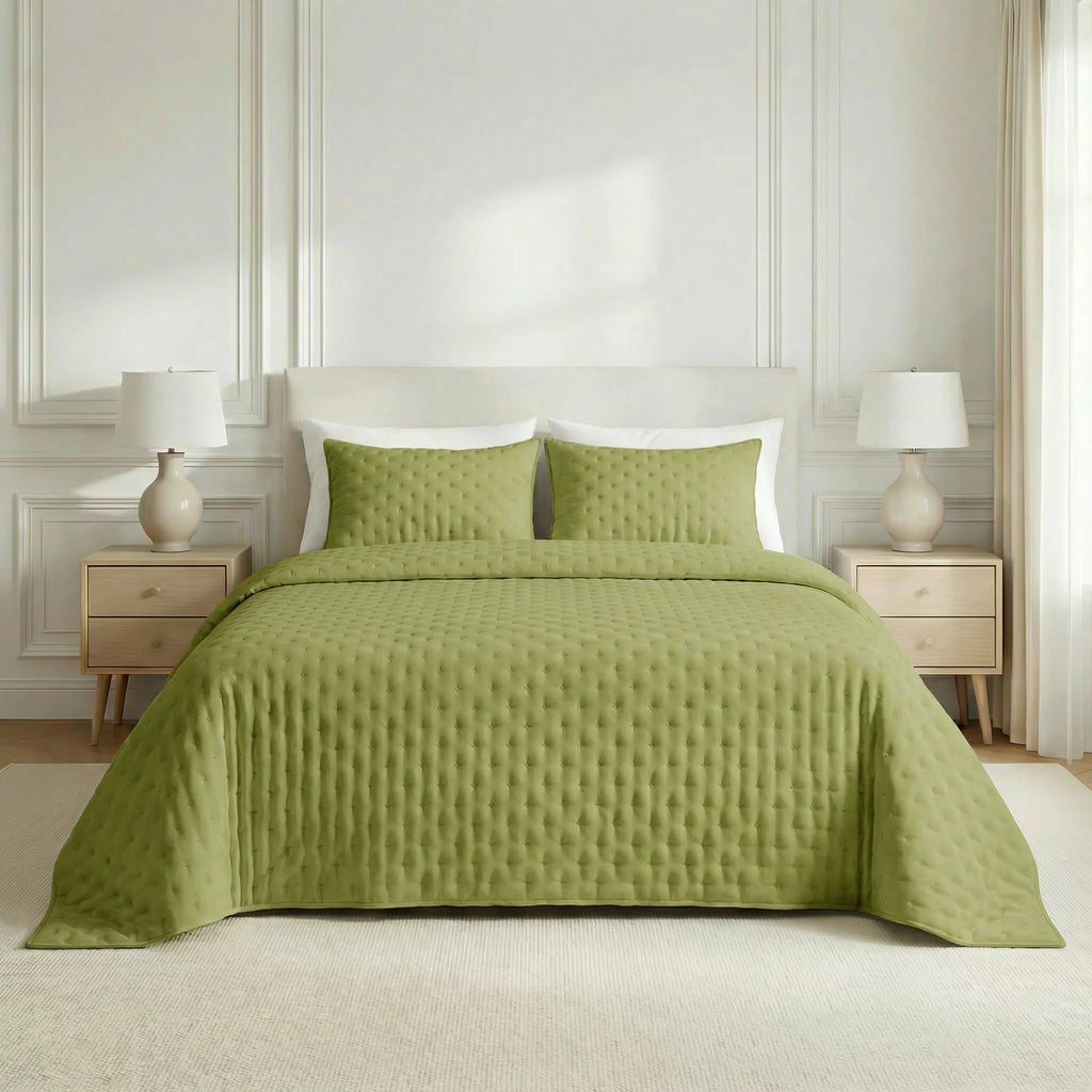 Couvre-lit matelassé uni, toucher doux couleur pistache