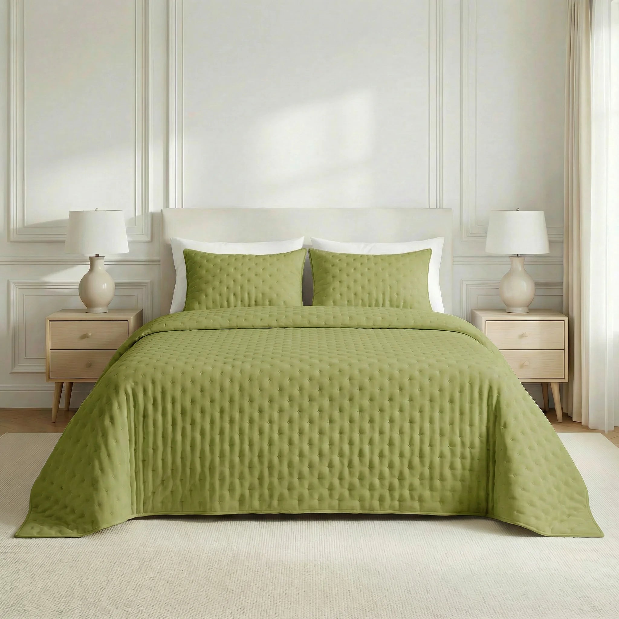 Couvre-lit matelassé uni, toucher doux couleur pistache