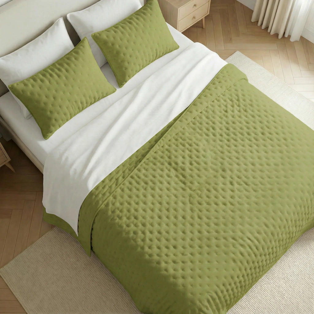 Couvre-lit matelassé uni, toucher doux couleur pistache