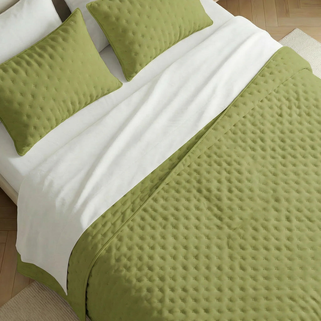 Couvre-lit matelassé uni, toucher doux couleur pistache