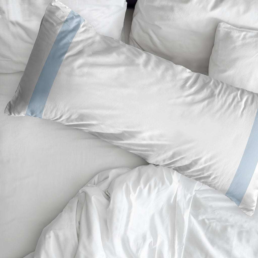 Housse d'oreiller Portixol bleu clair percale 200 fils/cm²