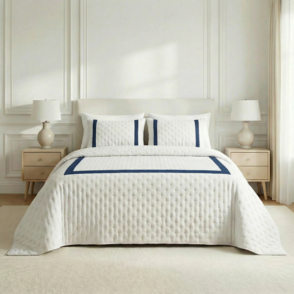 Portixol Blue printed bedspread with a soft feel