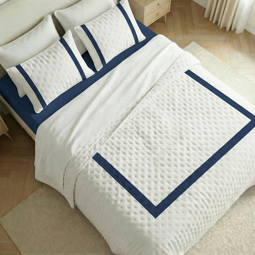 Portixol Blue printed bedspread with a soft feel