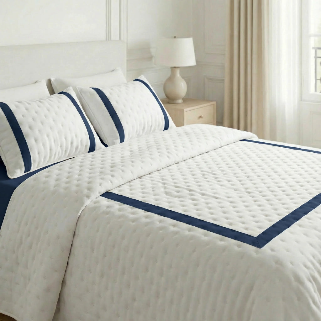 Portixol Blue printed bedspread with a soft feel