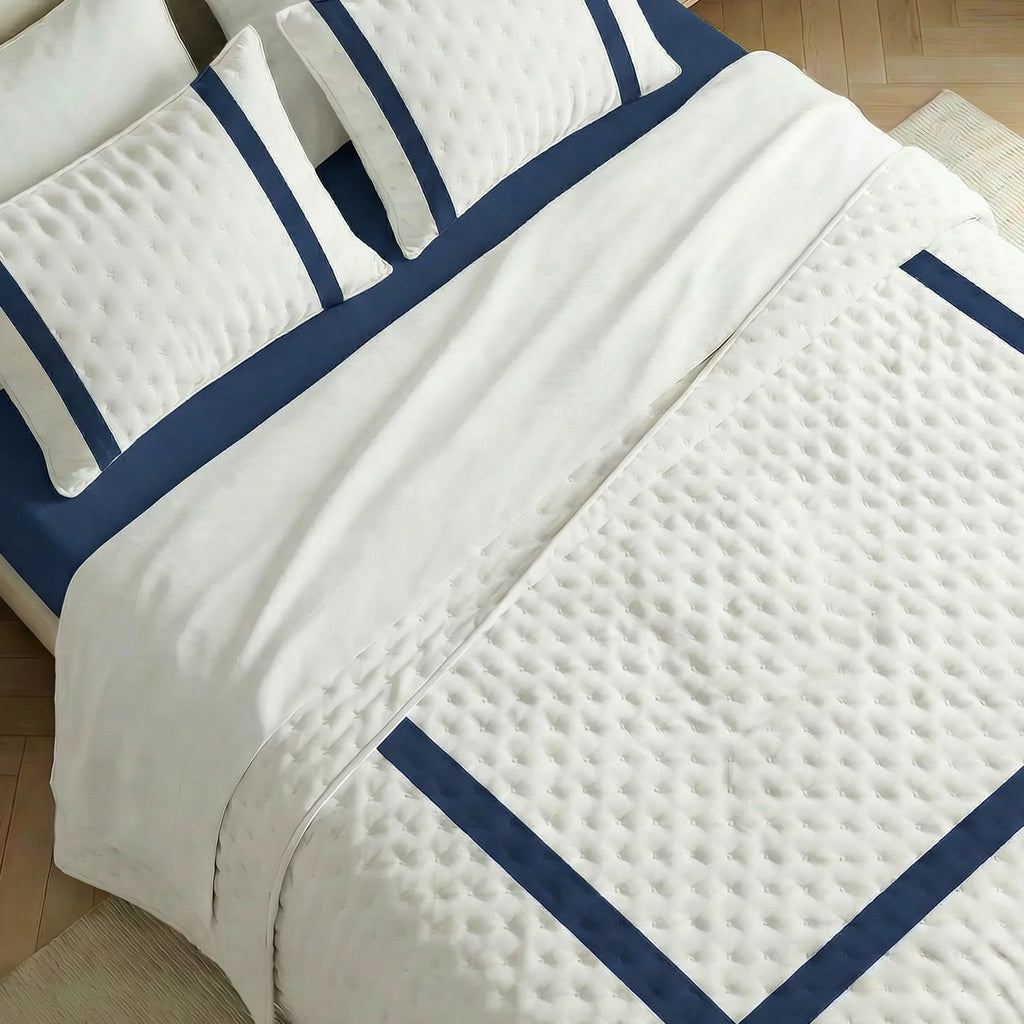 Portixol Blue printed bedspread with a soft feel