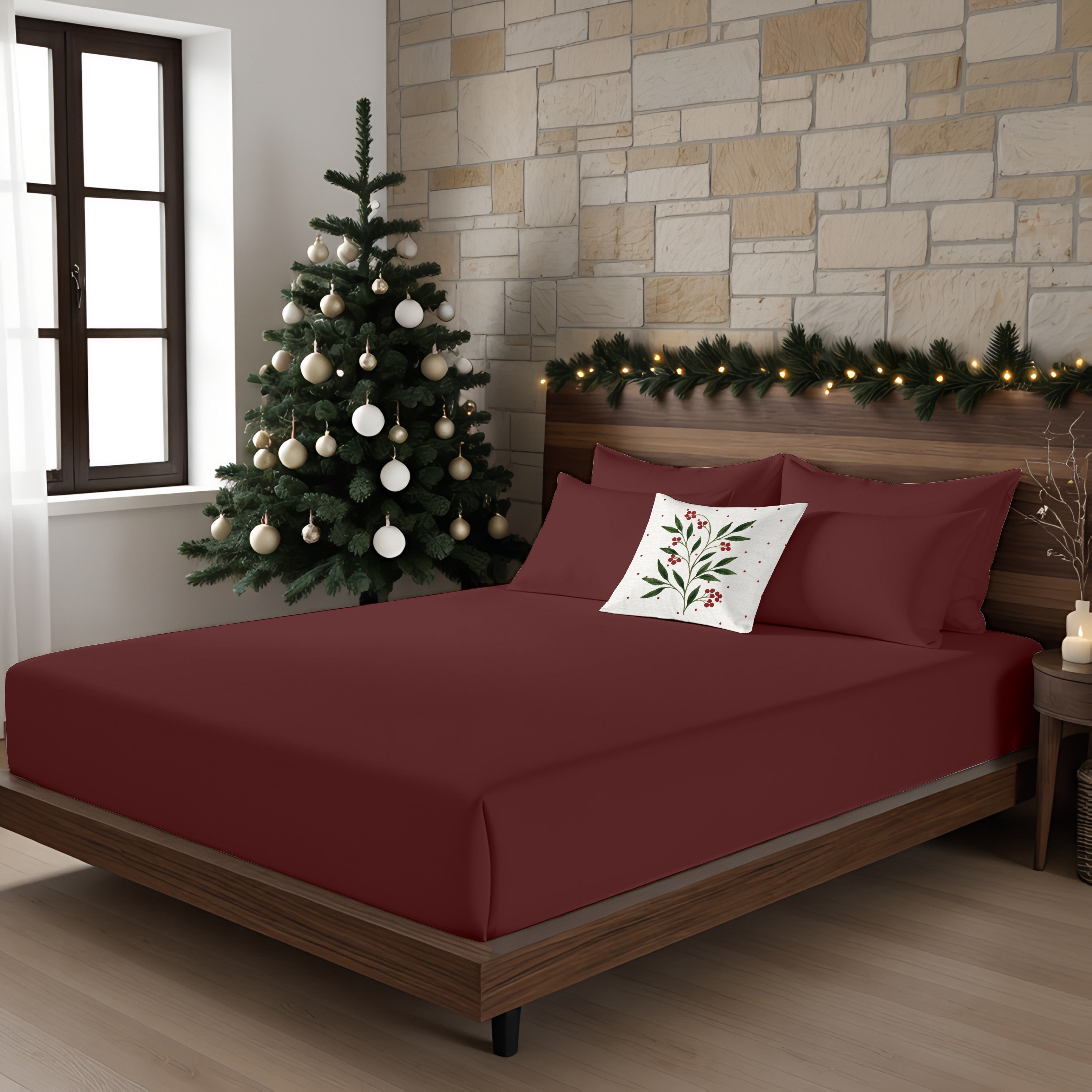 Plain Burgundy 100% cotton sheet set