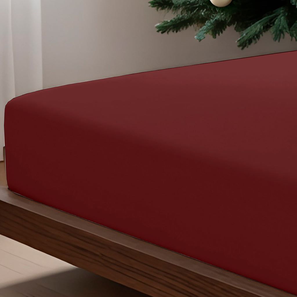 Drap-housse uni bordeaux 100% coton