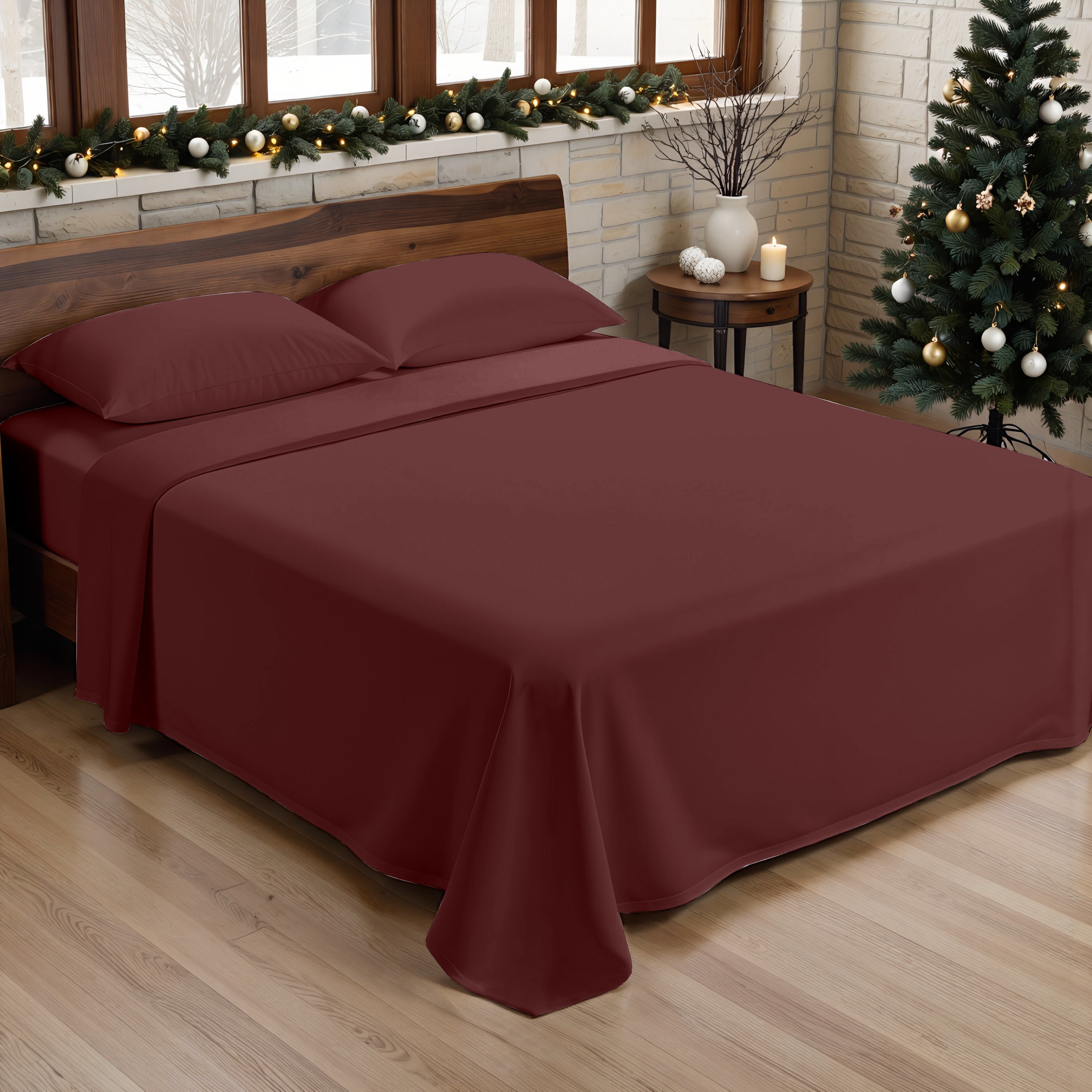 Plain Burgundy 100% cotton sheet set