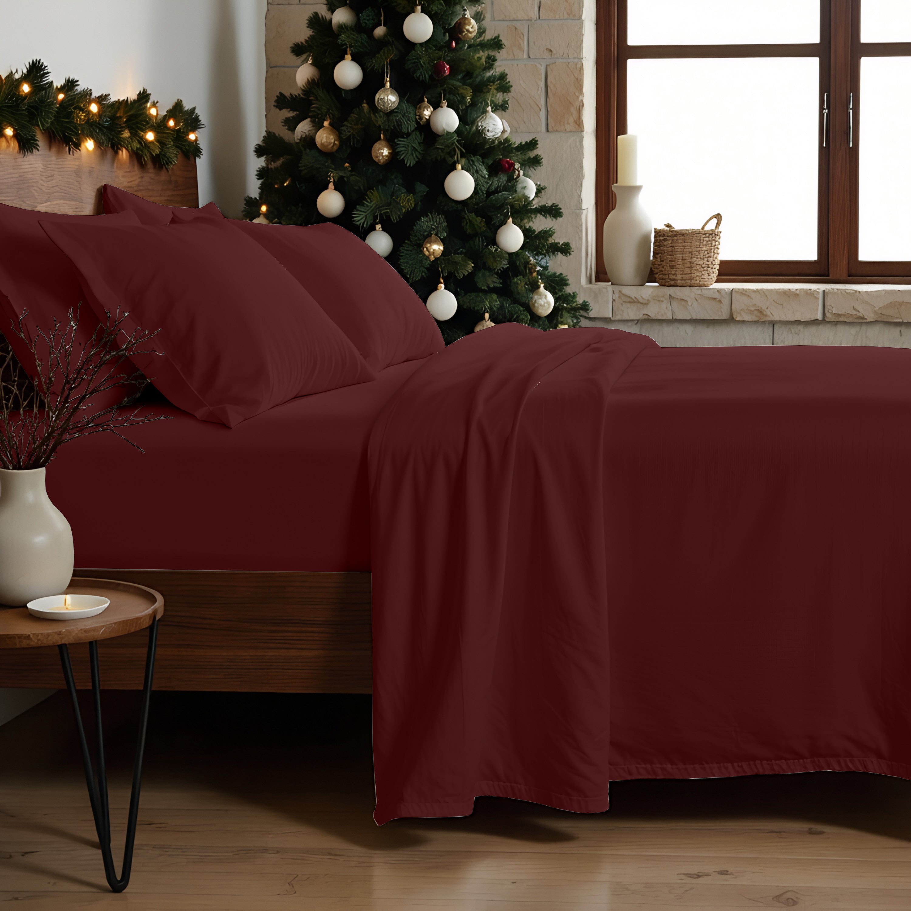 Plain Burgundy 100% cotton sheet set