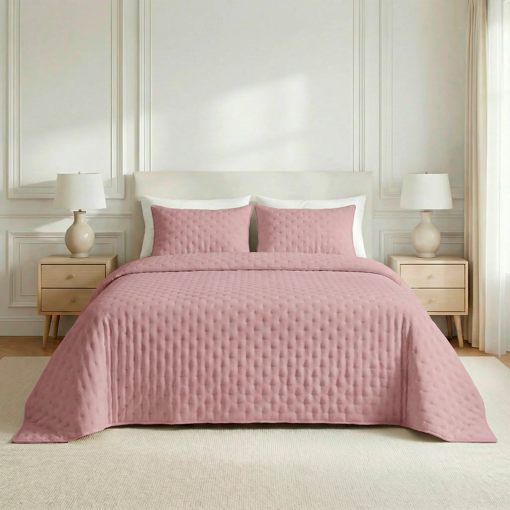 Couvre-lit matelassé uni, rose, doux au toucher
