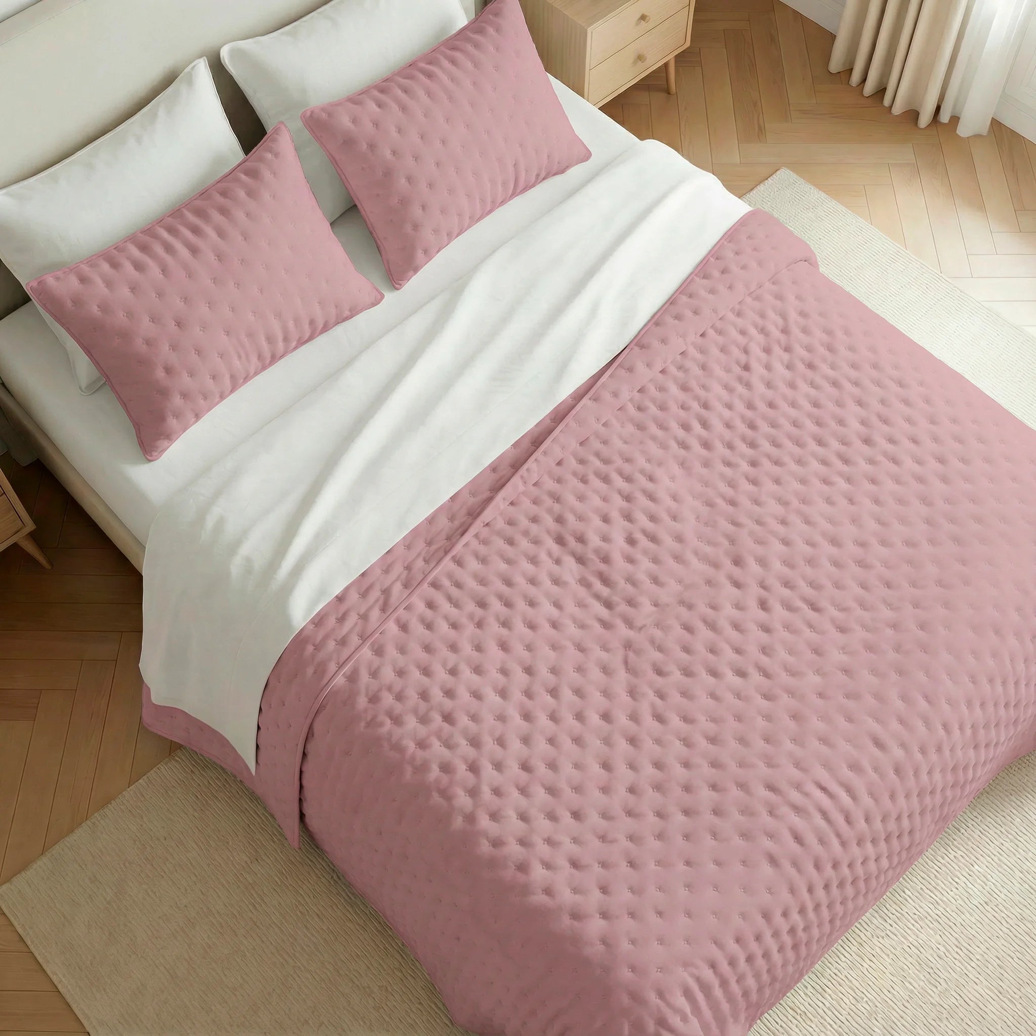 Couvre-lit matelassé uni, rose, doux au toucher