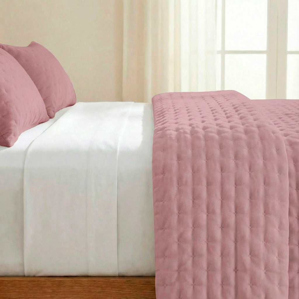 Couvre-lit matelassé uni, rose, doux au toucher