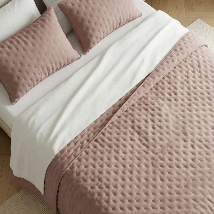 Couvre-lit matelassé uni, rose poudré, doux au toucher