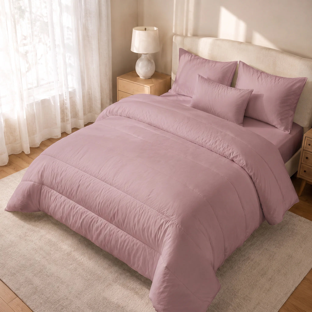 Edredón liso acolchado Rosa Empolvado tacto suave