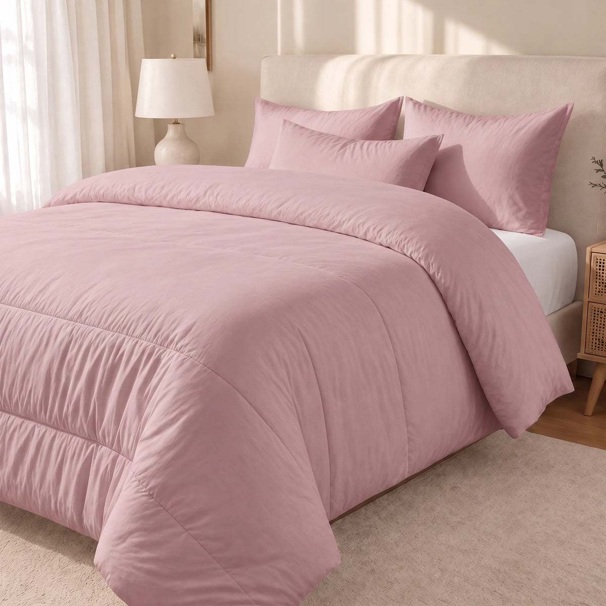 Edredón liso acolchado Rosa Empolvado tacto suave