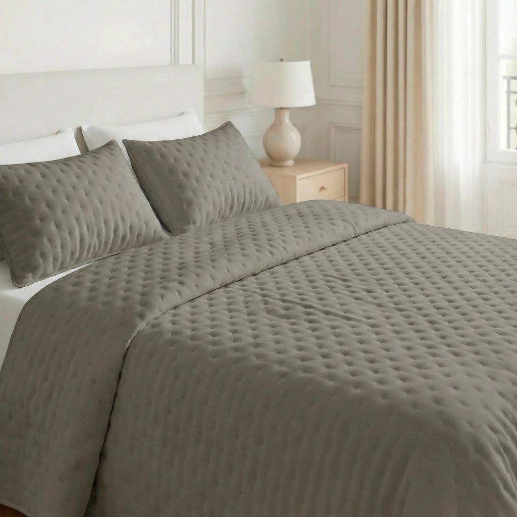 Plain quilted Taupe bedspread with a soft feel