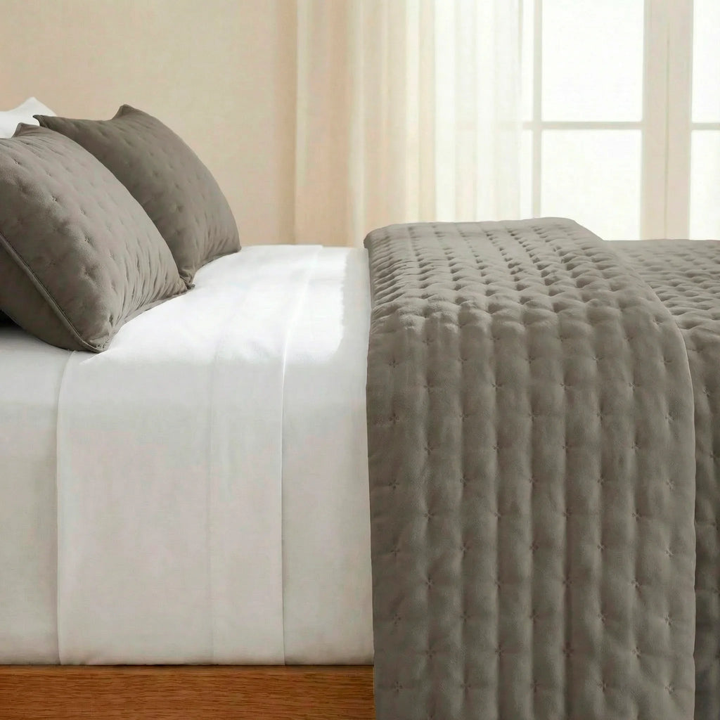 Plain quilted Taupe bedspread with a soft feel