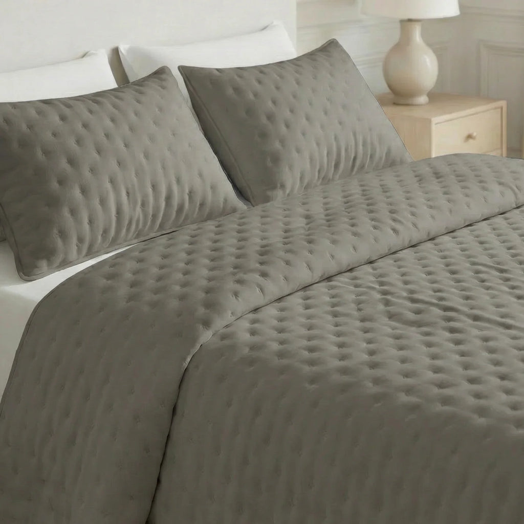 Plain quilted Taupe bedspread with a soft feel