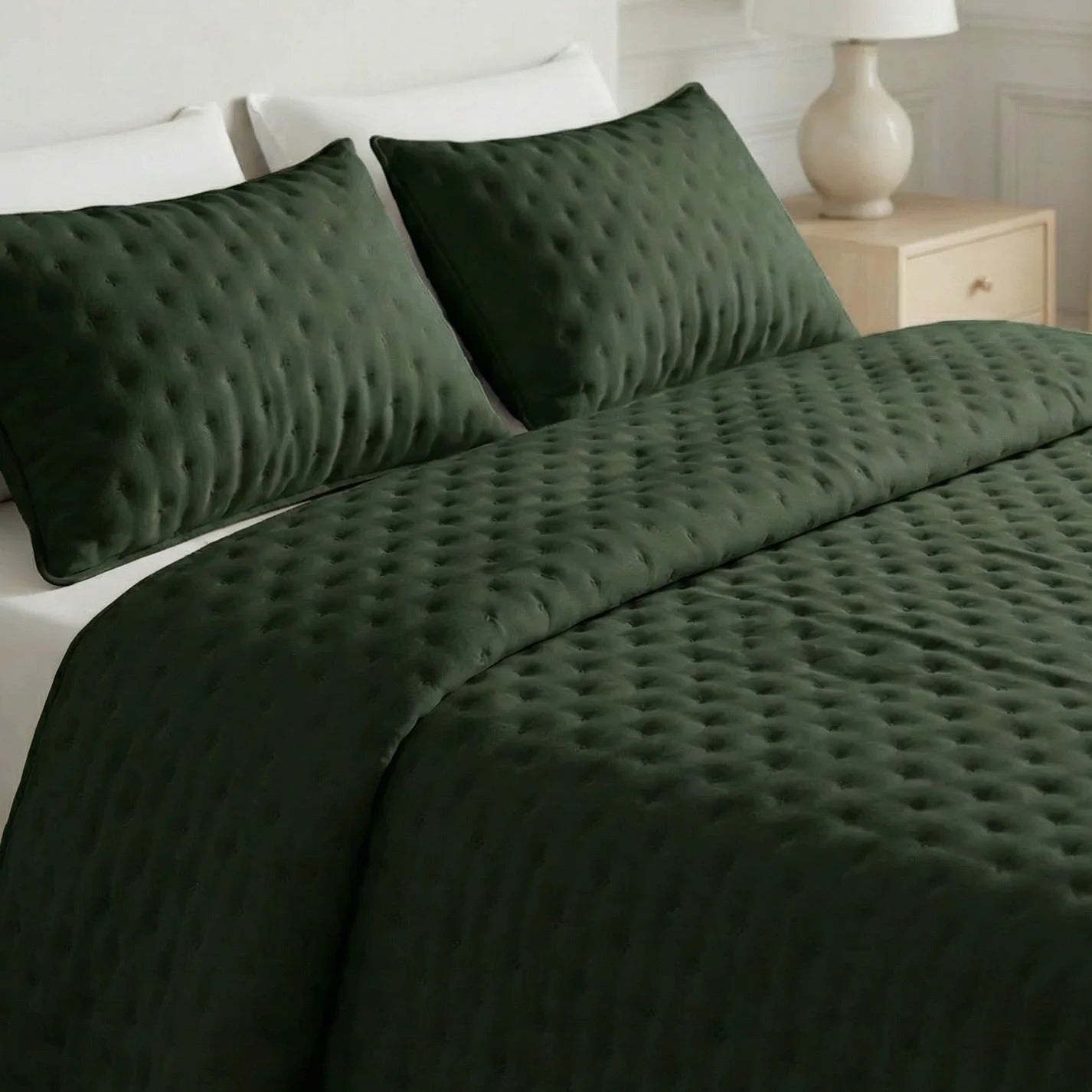 Couvre-lit matelassé uni, vert bouteille, doux au toucher