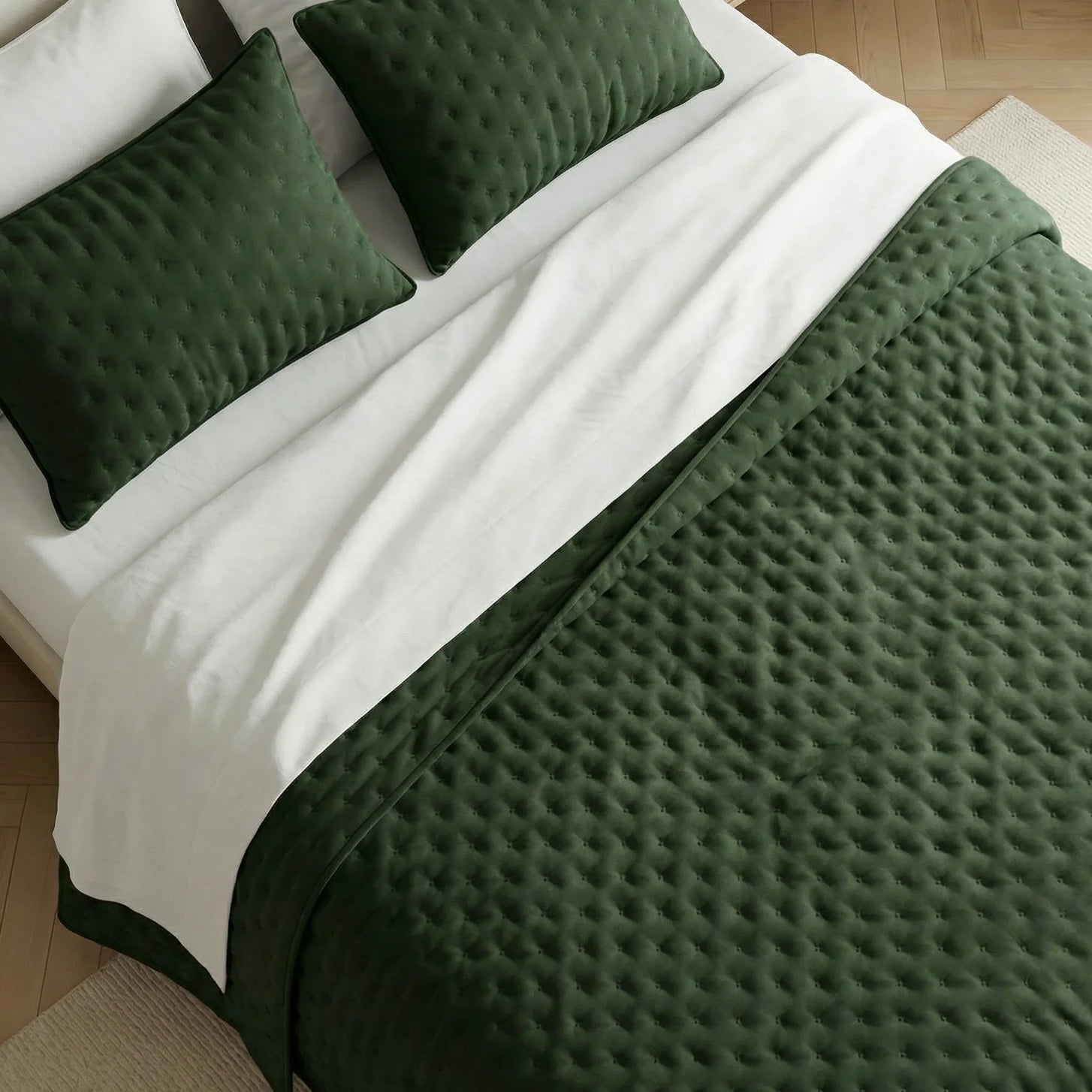 Couvre-lit matelassé uni, vert bouteille, doux au toucher