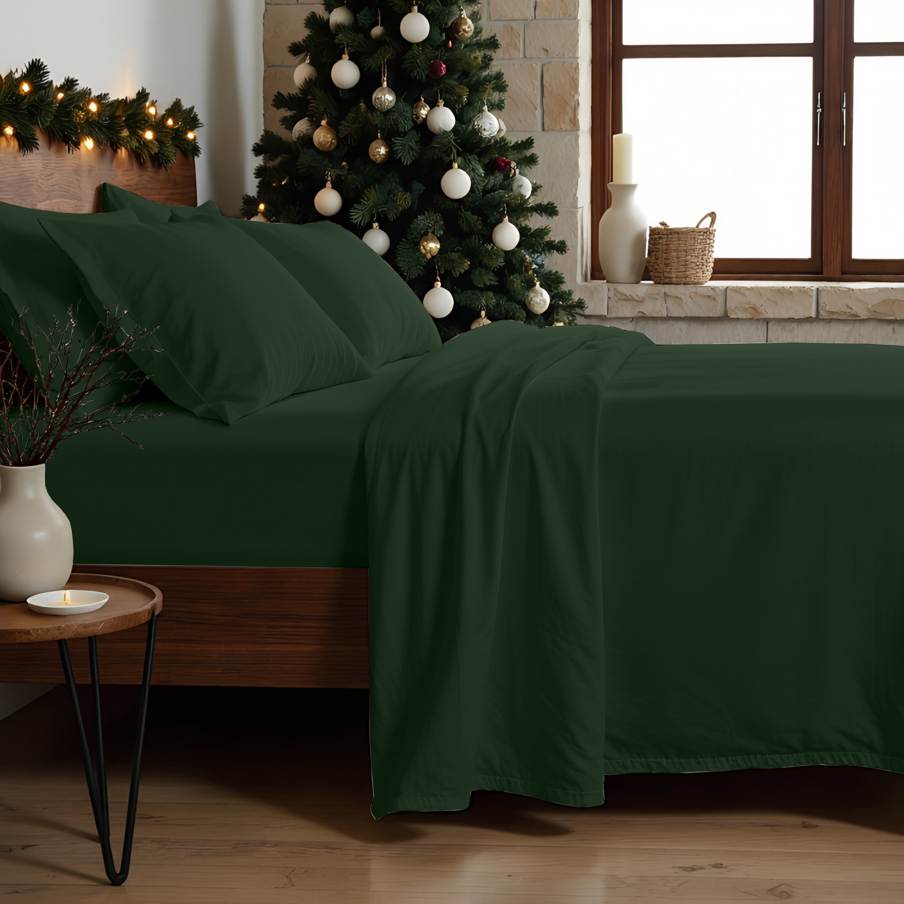 Plain Green 100% Cotton Sheet Set