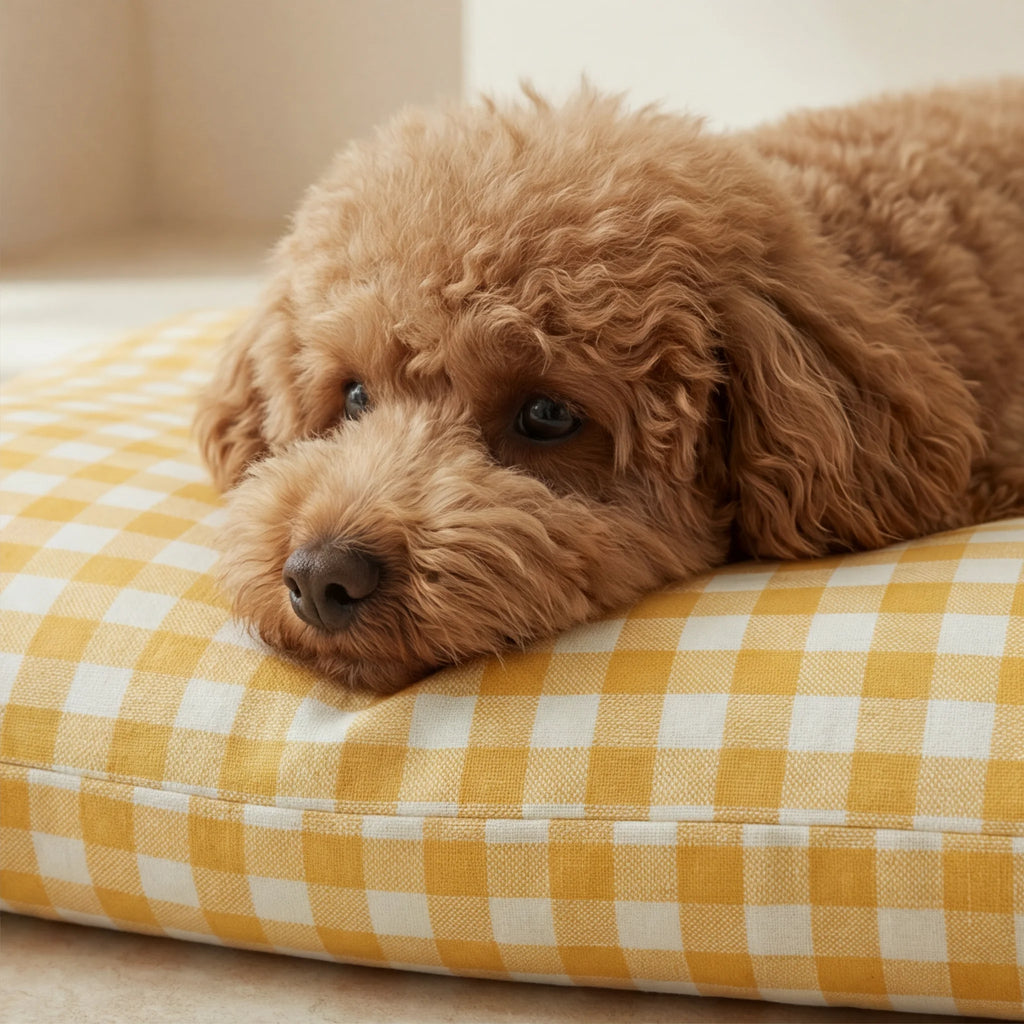 Removable, stain-resistant pet bed, Vichy Yellow