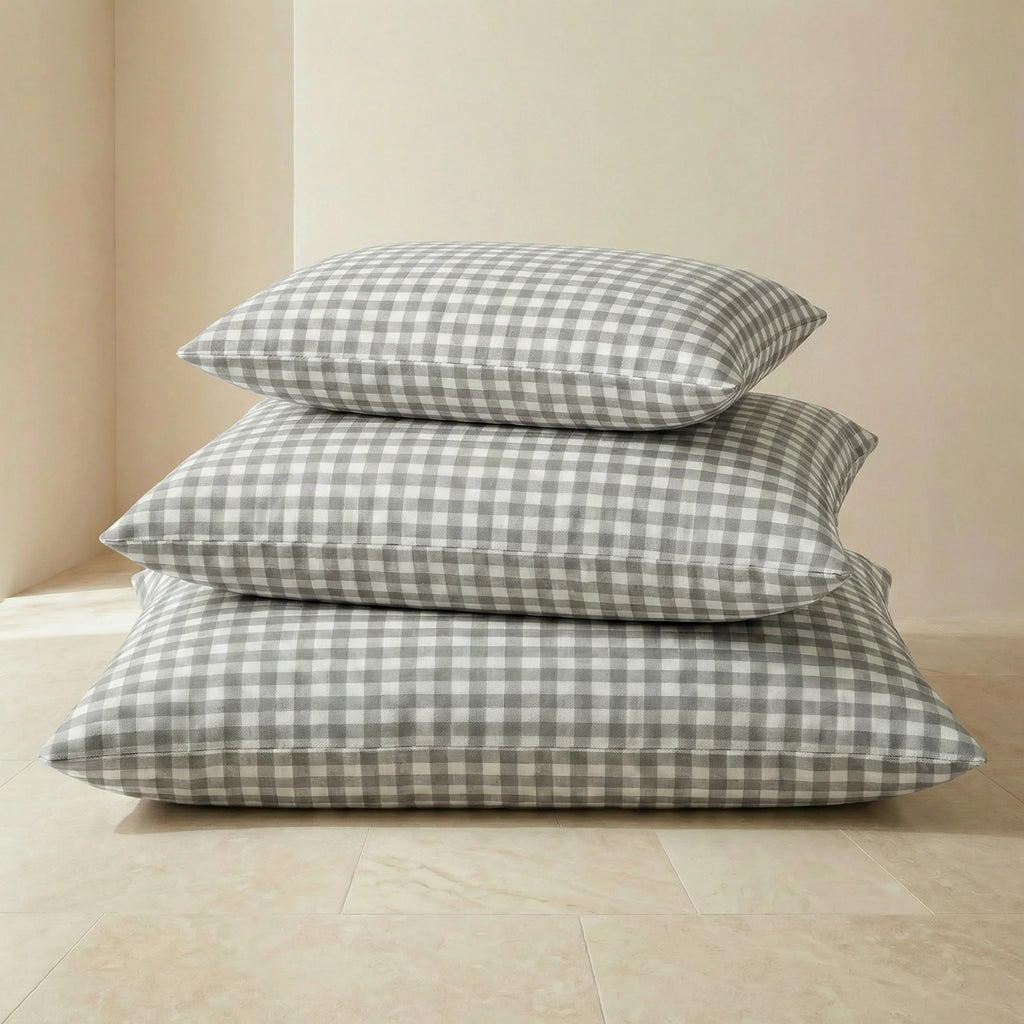 Removable Stain-Resistant Pet Bed, Light Grey Gingham