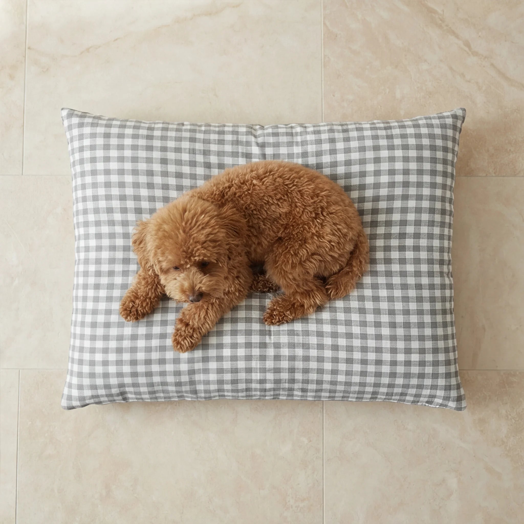 Removable Stain-Resistant Pet Bed, Light Grey Gingham