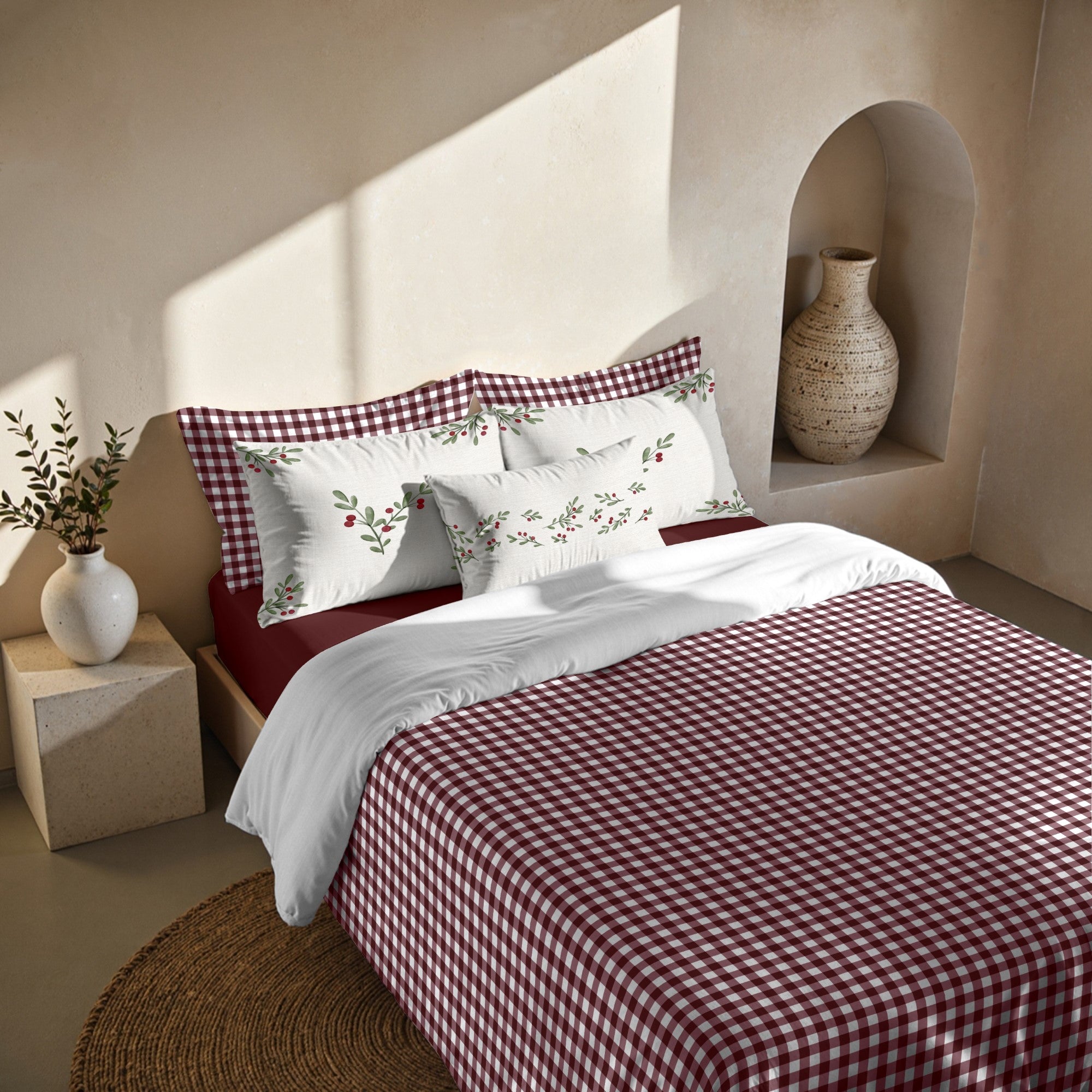 Funda nórdica con clicks Vichy Burdeos 100% algodón