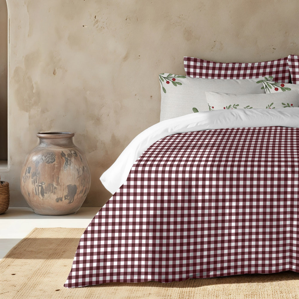 Funda nórdica con clicks Vichy Burdeos 100% algodón