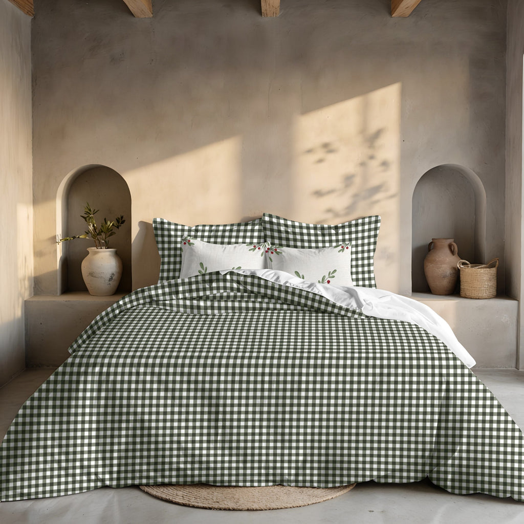 Funda nórdica con clicks Vichy Verde 100% algodón