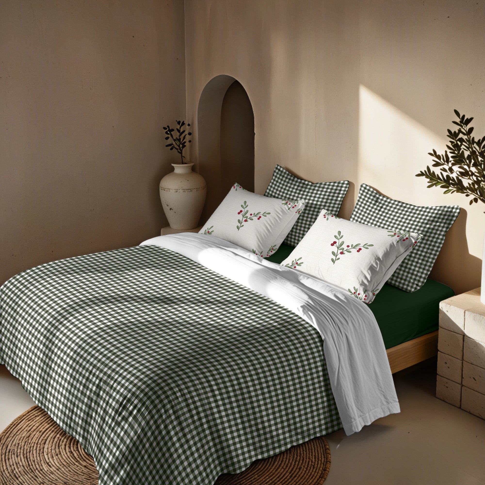 Funda nórdica con clicks Vichy Verde 100% algodón