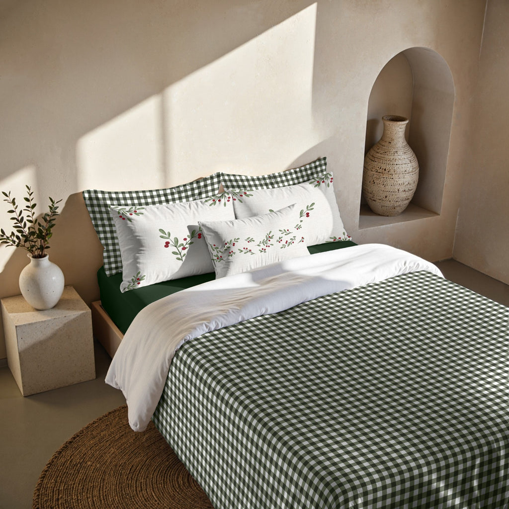 Funda nórdica con clicks Vichy Verde 100% algodón