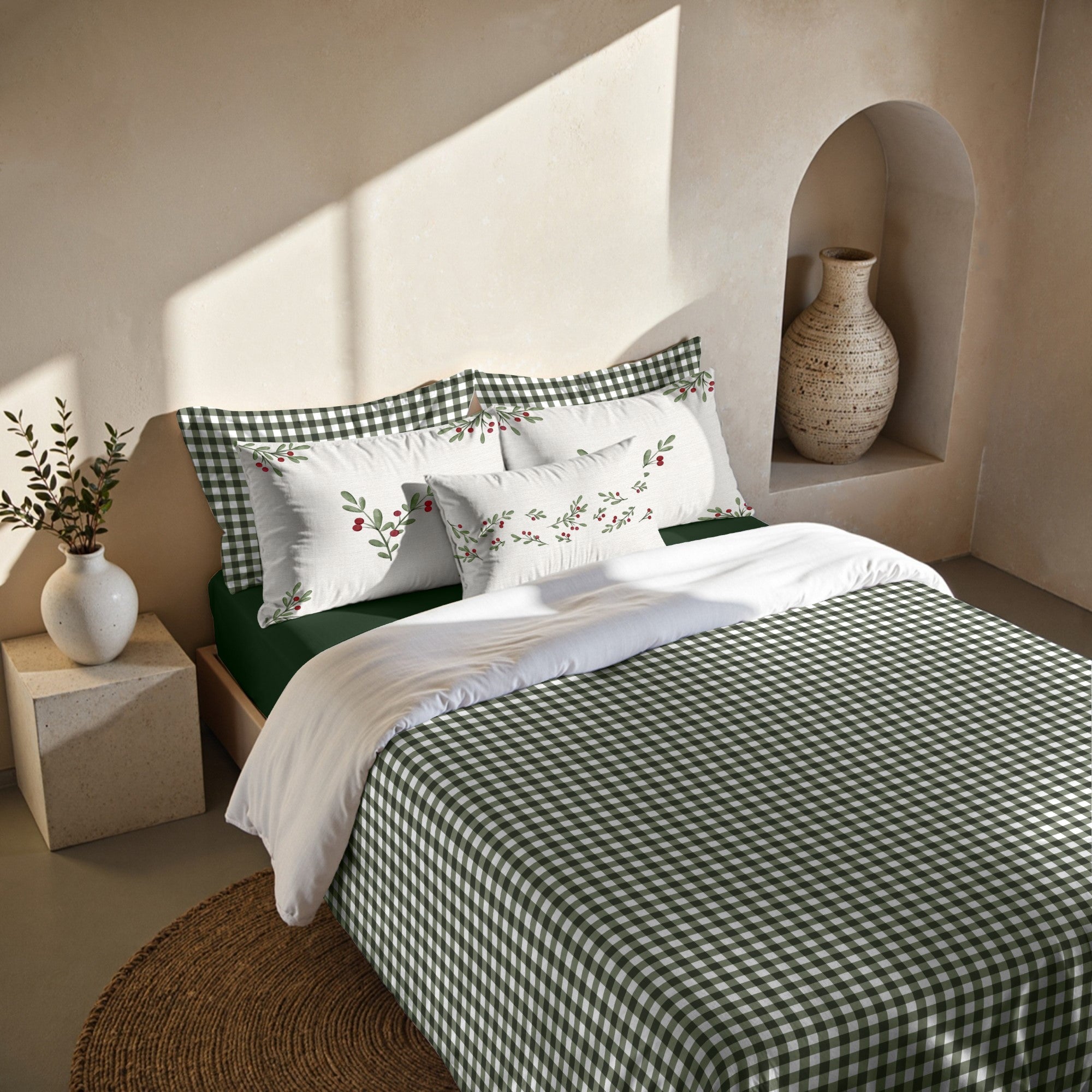 Funda nórdica con clicks Vichy Verde 100% algodón