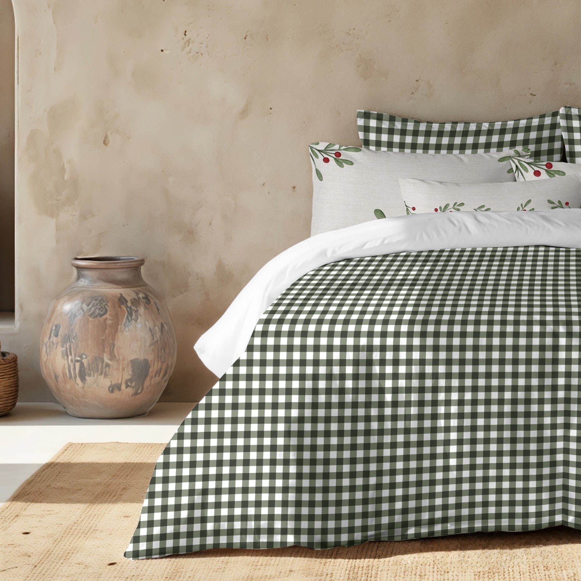 Funda nórdica con clicks Vichy Verde 100% algodón